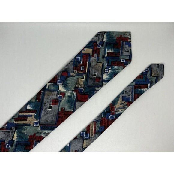 Men's Ketch Classics Neckties Made In USA Abstract Pattern Blue & Red Polyester - Picture 5 of 9